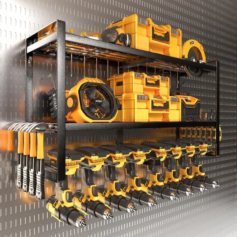 

Домашний органайзер для электроинструментов и настенное крепление для хранения — сверхмощный металлический держатель для сверл, 3-слойный электроинструмент премиум-класса для гаража