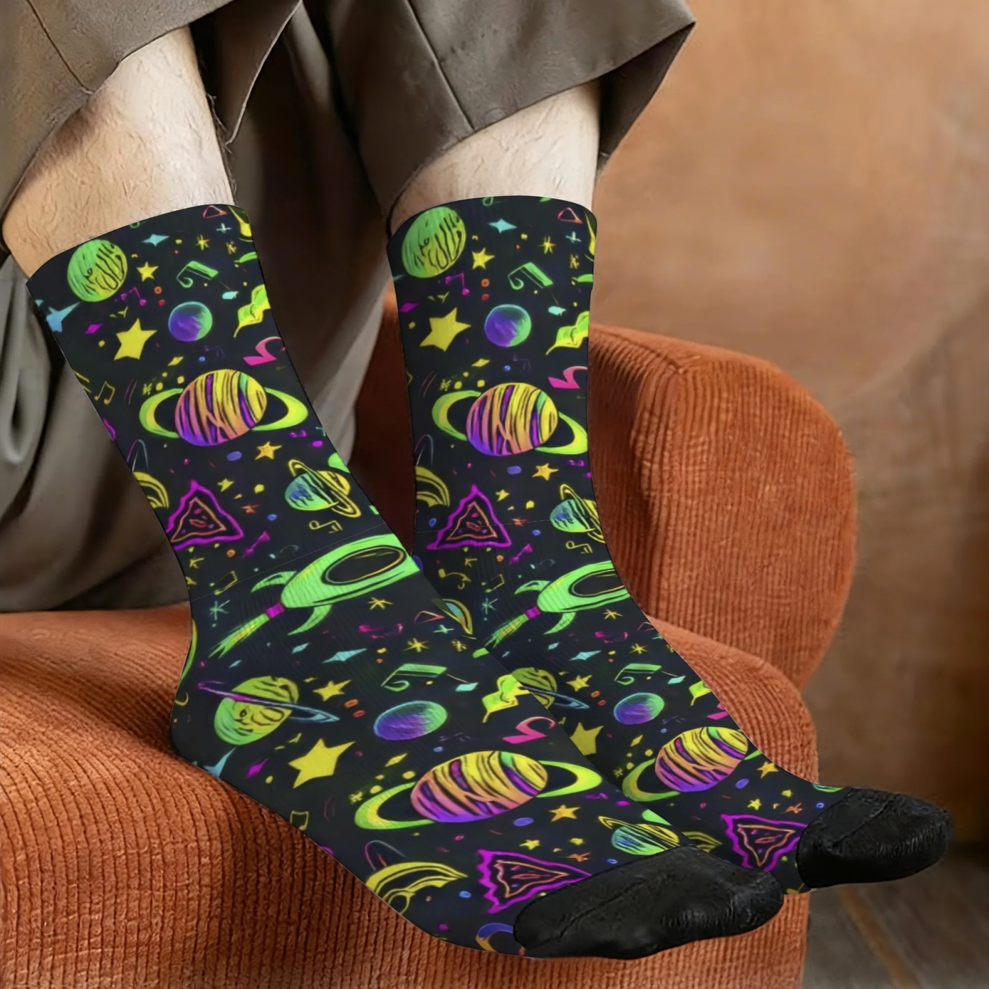 Harajuku Retro Neon Space-themed Fun Boys' Socks - Novel Street Style with Space Elements - Casual Socks - Crazy Party Gifts