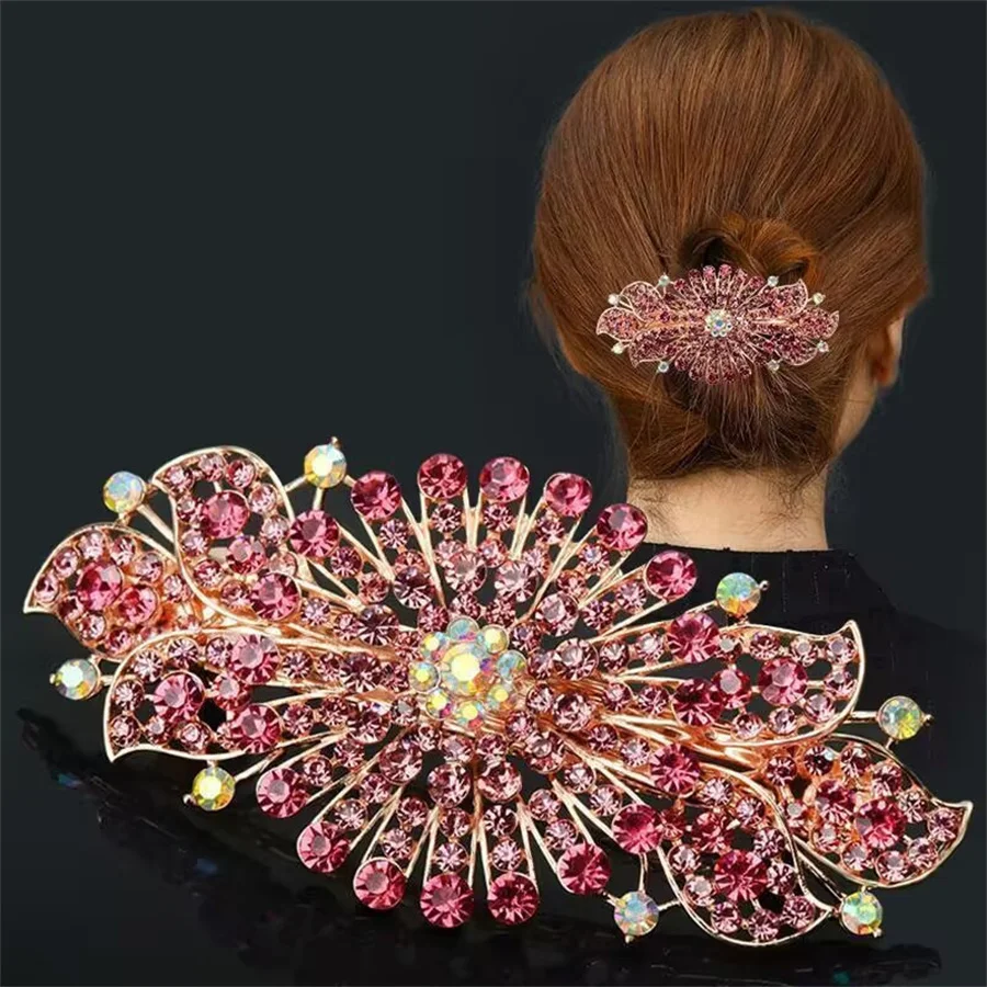 New Korean Blue Crystal Flower Spring Hair Clip Vintage Rhinestone Horizontal Clip Top Clip Elegant Mom Fashion Hair Accessories