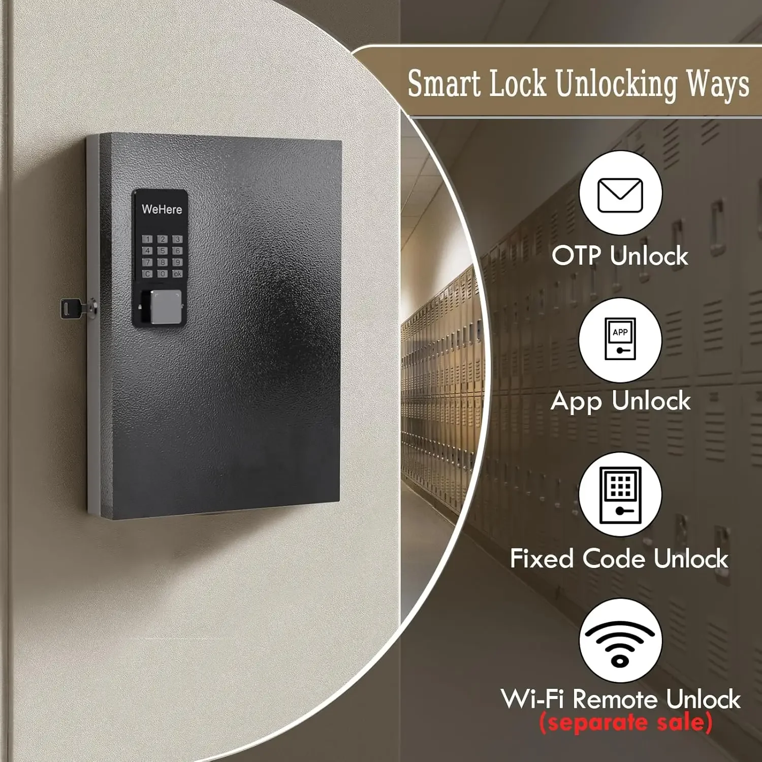WeHere 32 Key Safe Box, Intelligent Wall Mounted Key Storage Cabinet,OTP/APP Bluetooth/fixed Code Unlocking Key Management Safe