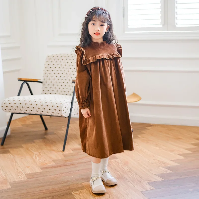 

Girls 2023 Autumn and Winter Clothing Kids New Arrival Ruffled Velvet Dress Children Elegant Princess Dresses Loose