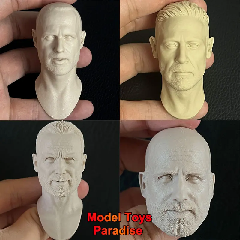 Unpainted 1/6 Scale Men Soldier Rick Grimes Negan Head Carving The Walking Dead White Model Head Fit 12'' Action Figure Body