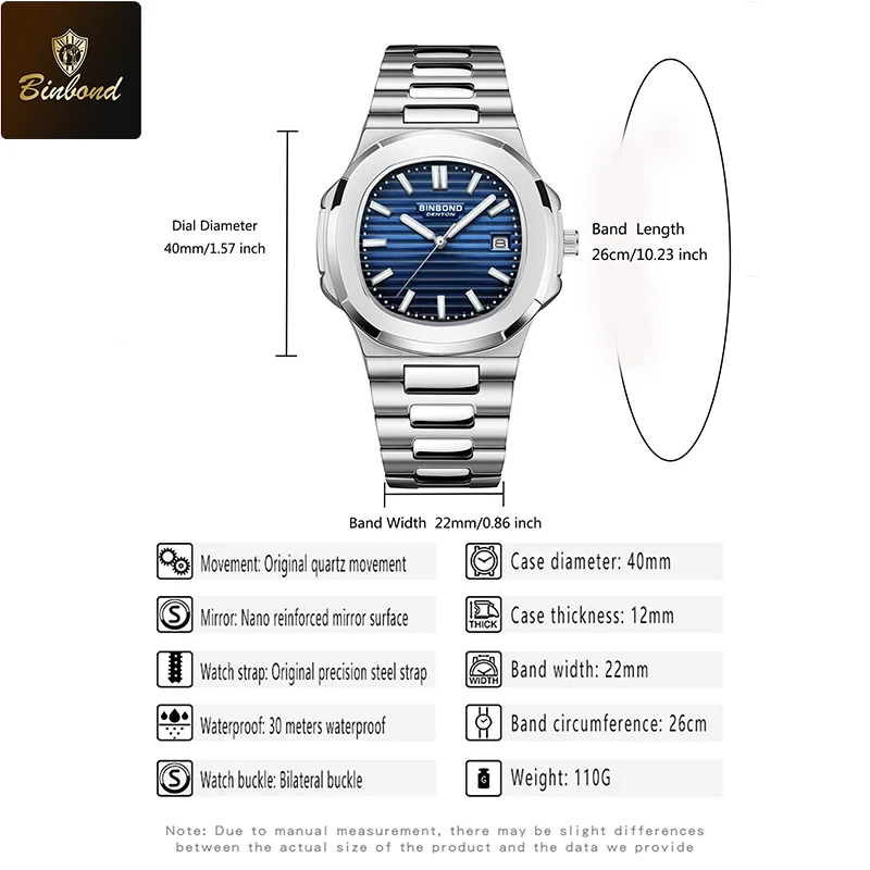 BINBONG B1885 Luxury Business Men Quartz Wristwatch 30M Waterproof Luminous Stainless Strap Men's Watches Relogio Masculino