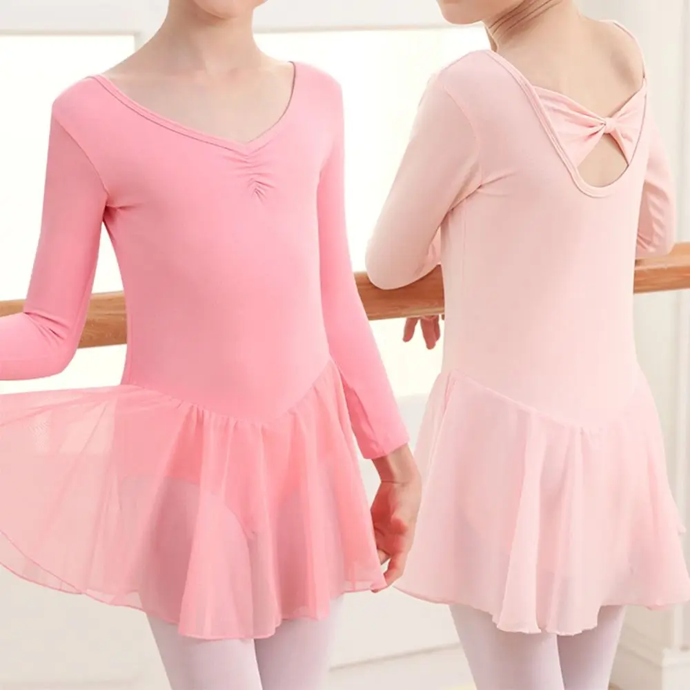 

Модное балетное платье с коротким рукавом, эластичное балетное трико с бантом, профессиональные хлопковые балетные боди для выступлений