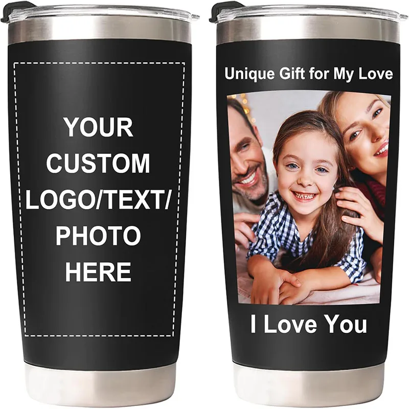 Copo Térmico Personalizado com Imagens e Texto, 20oz, Copo de Aço Inoxidável Isolado Personalizado, Presente de Aniversário Personalizado