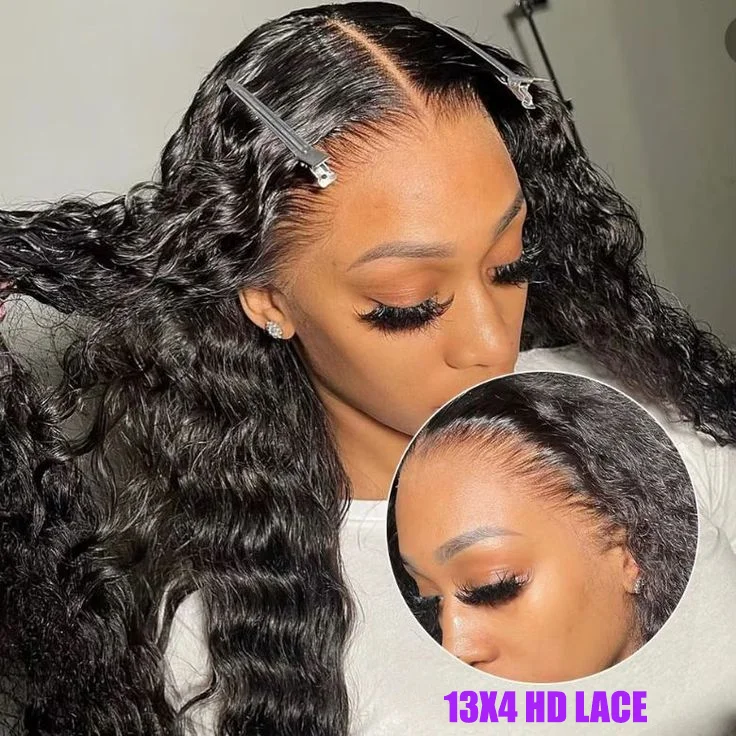 

Парик из натуральных волос 13x4, глубокие волны, парики спереди, человеческие волосы, плотность 200, глубокая волна, предварительно выщипанные отбеленные узлы, парики спереди на шнуровке