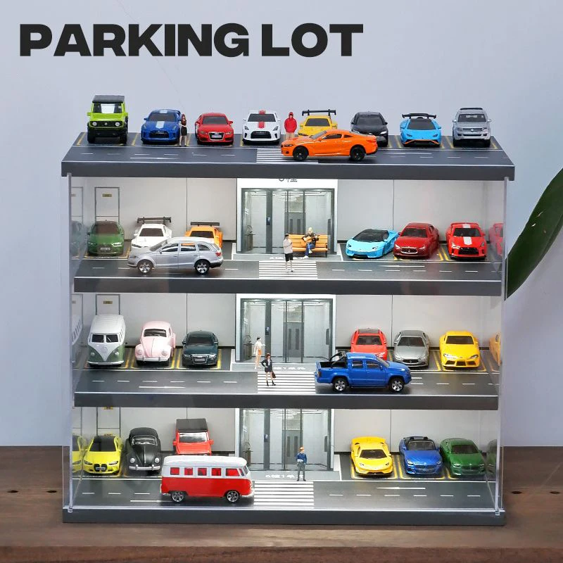 1:64 Scale Vehicle Model Display Case with Parking Garage for Car Model Lego Collectors,Display Stand for Alloy Car Model Toy