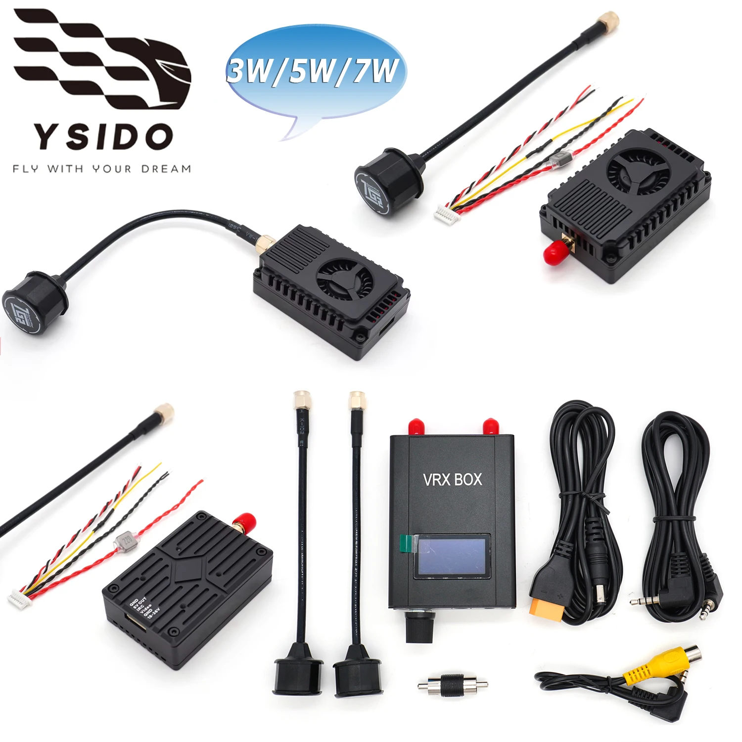 

YSIDO VTX 7.2ГГц 3Вт 5Вт 7Вт 64 канала 6110МГц-7210МГц FPV VTX с двойной антенной для RC FPV дронов дальнего радиуса действия, видеоприемник 7.2G VRX Box