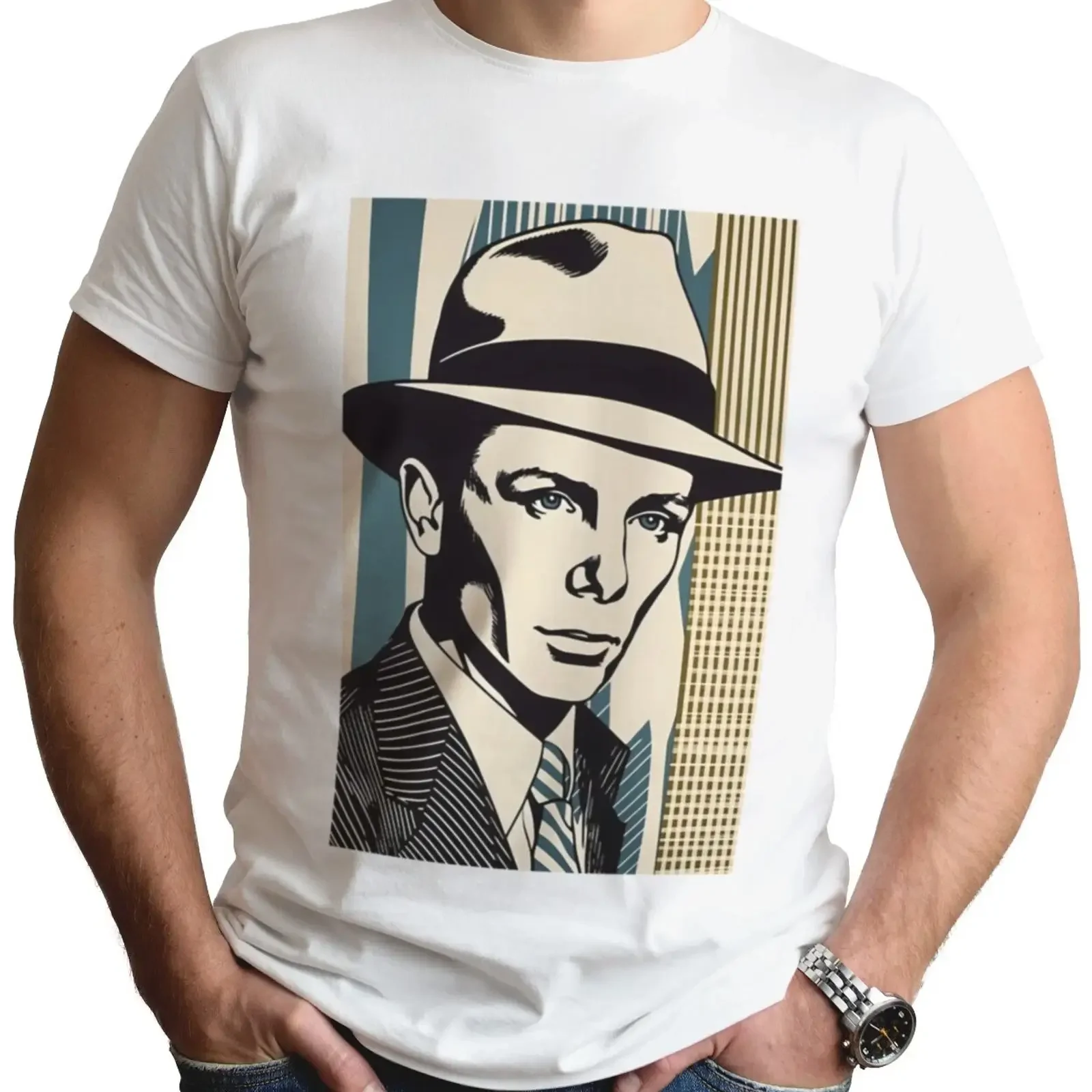 Frank Sinatra T Shirt Retro Pop Art Jazz Swing Music Legend Top  vintage Washed streetwear fashion Casual Breathable Stylish