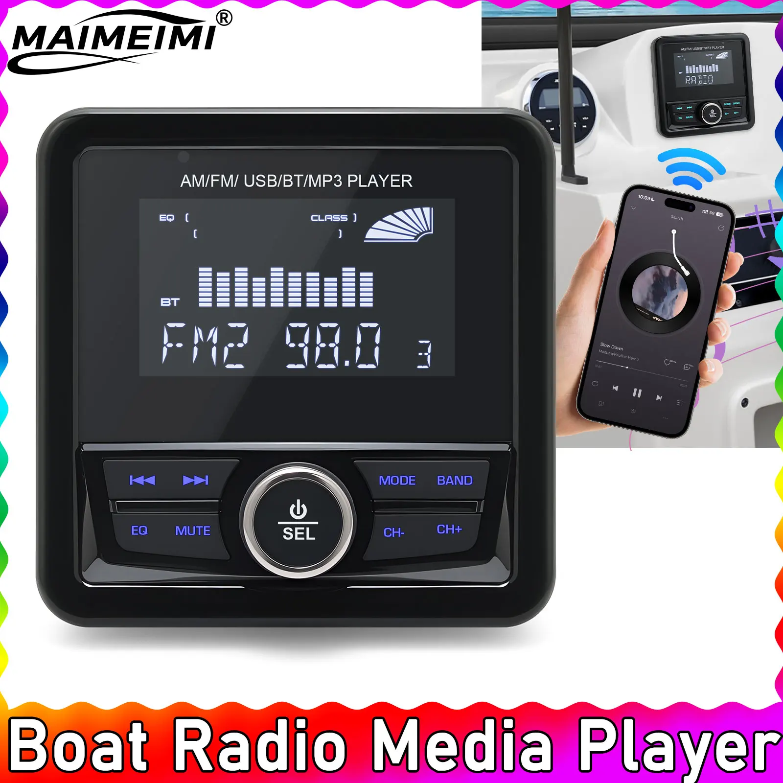 MP3 Marine Radio Barca Stereo Bluetooth compatibile FM AM Lettore audio multimediale digitale Impermeabile per yacht ATV UTV Carrello da golf Motore