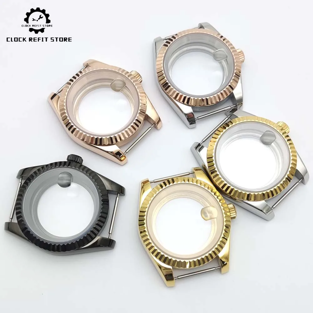 39mm 6색 스테인리스 스틸 케이스, 실버/블랙/로즈 골드/골드/인터 골드/인터 피스, NH35용, 사파이어 글래스