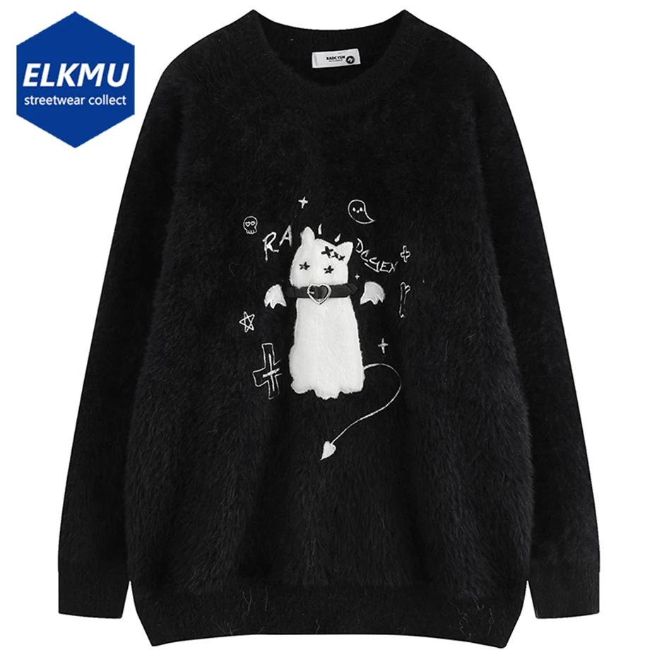 

Cat Graphic Sweaters Harajuku Y2K Sweaters Knit Jumpers Streetwear Hip Hop Oversized Sweaters