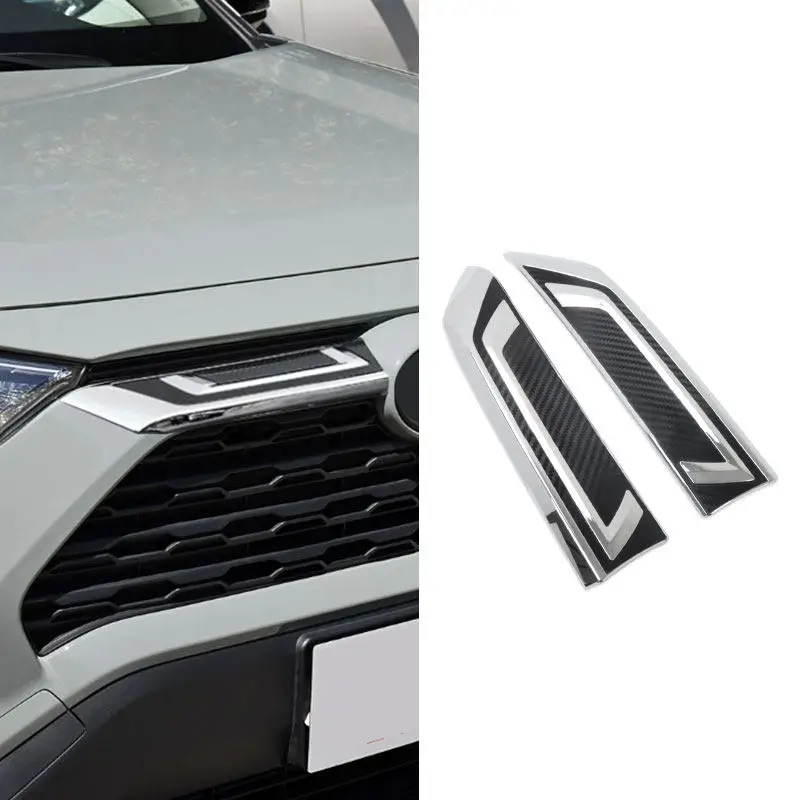 

Car Front Upper Grille Cover Trim Accessories For Toyota RAV4 LE XLE 2019 2020 2021 2022 2023 2024 ABS Carbon Texture + Silver