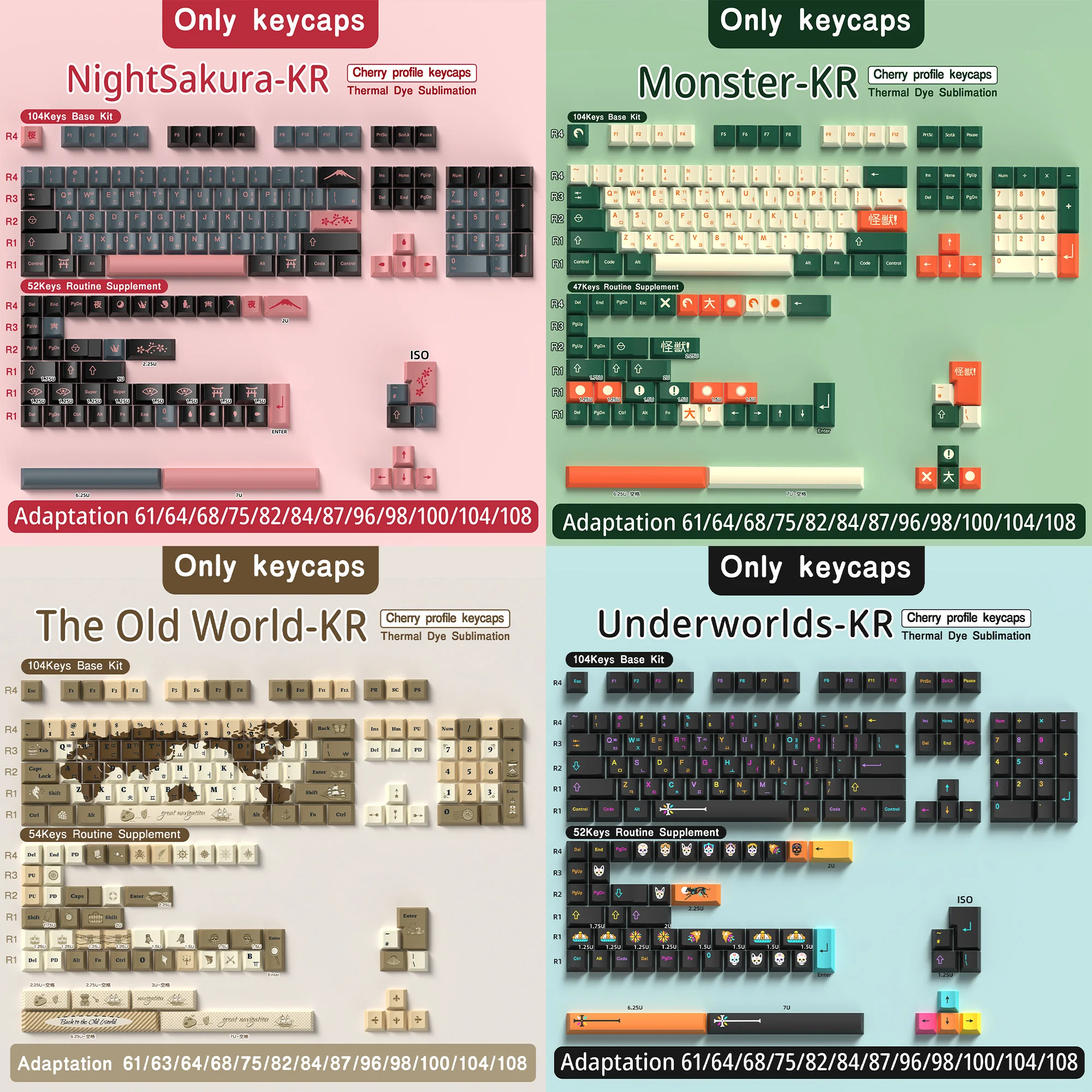 KYOMOT 1 Set Themed Keycaps Cherry MOA XDA OEM Profile PBT Dye Sub Keycap Korean French English Spanish Japanese Keyboard Caps