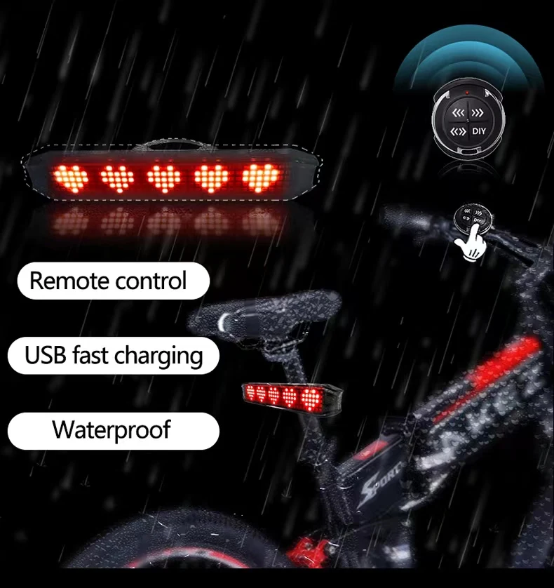 Remote Lights Bike DIY APP Control Display Turn Signal Rear Lamp LED Rechargeable Bike Wireless Bike Motorcycle Led Tail Lights