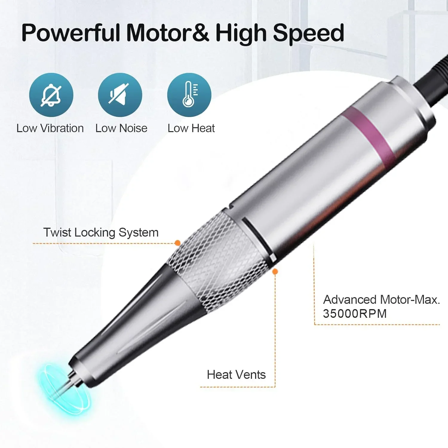 Taladro portátil recargable para uñas, herramienta de manicura con 6 brocas, función de visualización HDLCD, poco ruido, 35000RPM