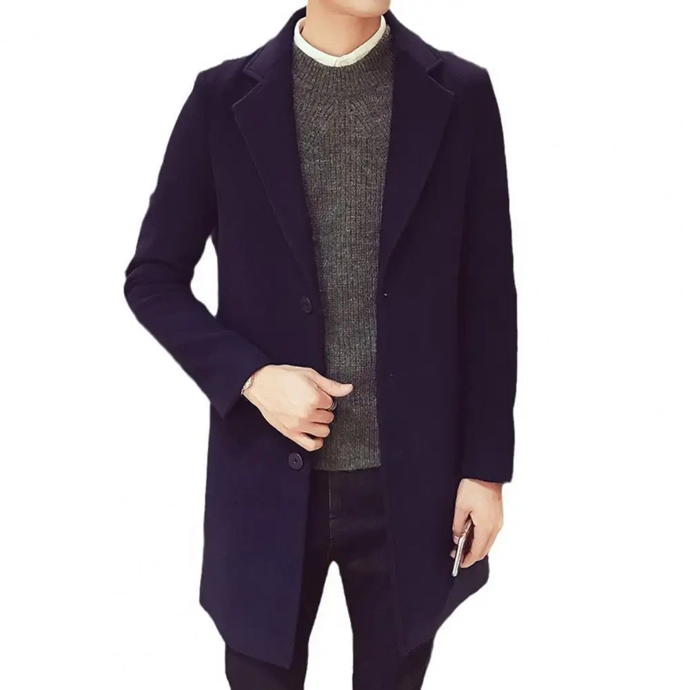 

Slim Fit Wool Coat Elegant Men's Woolen Suit Coat with Slim Fit Single-breasted Design for Autumn Winter Lapel Long Sleeve