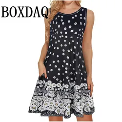 2025 Summer Women's Dresses Vintage Women Sleeveless Tank Dresses Loose Sundress Fashion Casual Floral 3D Printed Short Dresses