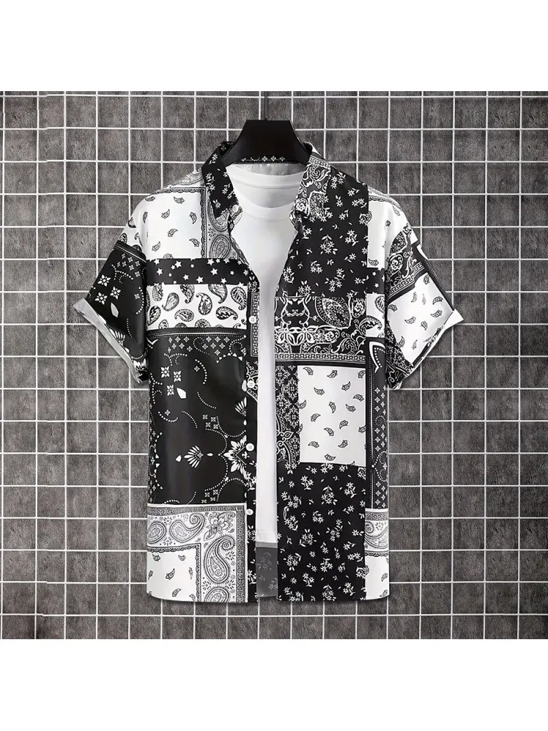 

2024 Men's Trendy Short Sleeve Jacket Fashion 3D Print Men's Shirt Fashion Casual Outdoor Button Down Shirt Party Clothing