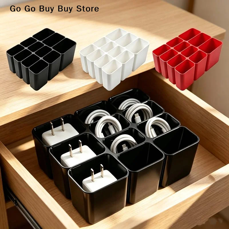 【S】Sturdy Plastic Charger Cable Storage Box 12 Separate Compartments Perfect For Home Office Desk Drawer Organization