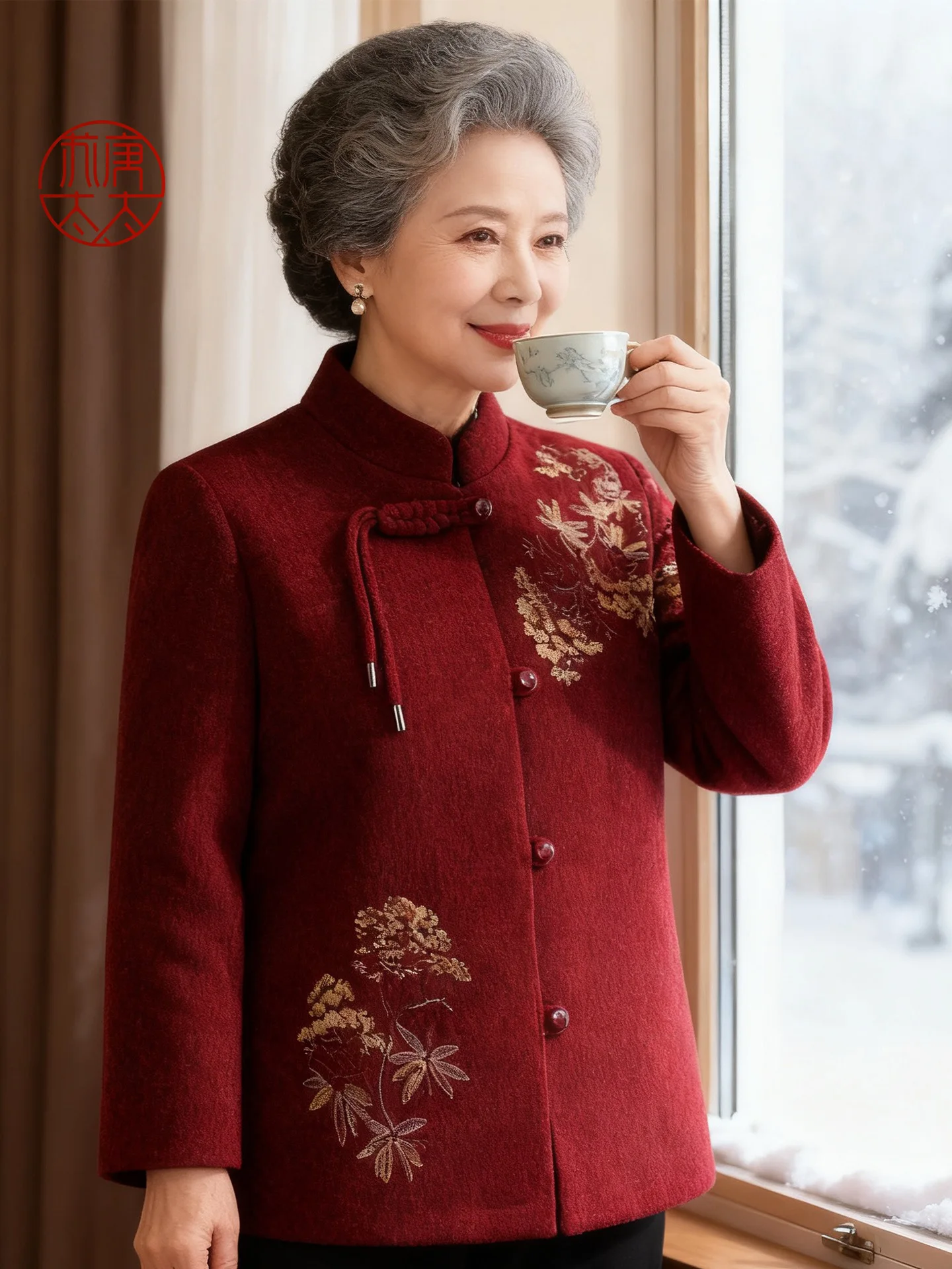 

Sli Embroidered Fce andmother Jaet Mid-Late Autumn Faion Outerwear for Women over 60 Open Cardigan Coat