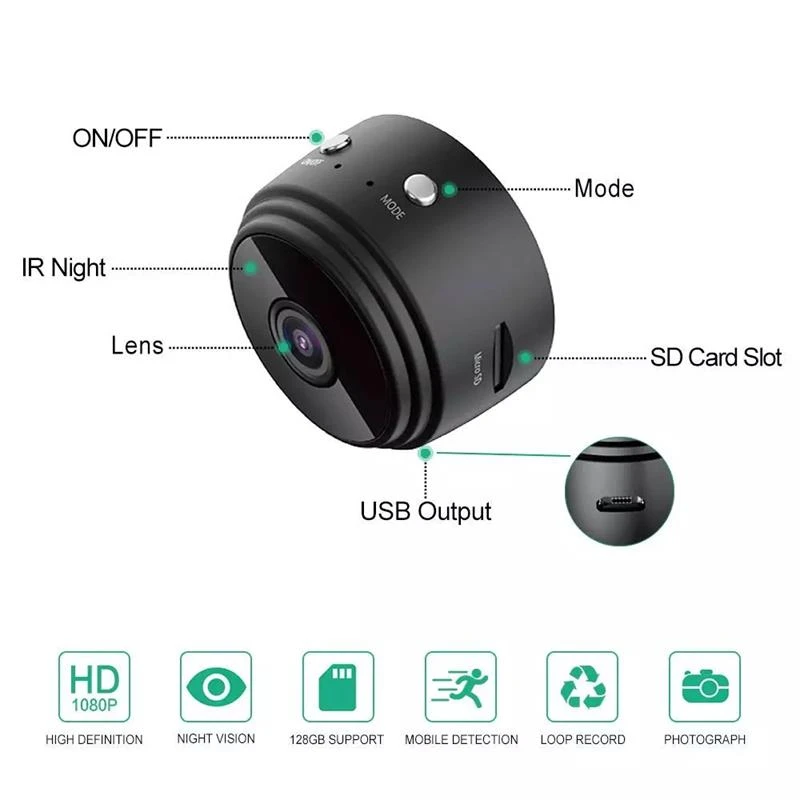 Minicámara A9 WiFi HD 1080p, grabadora de voz inalámbrica remota, videocámara de Video, cámaras de vigilancia de seguridad para el hogar