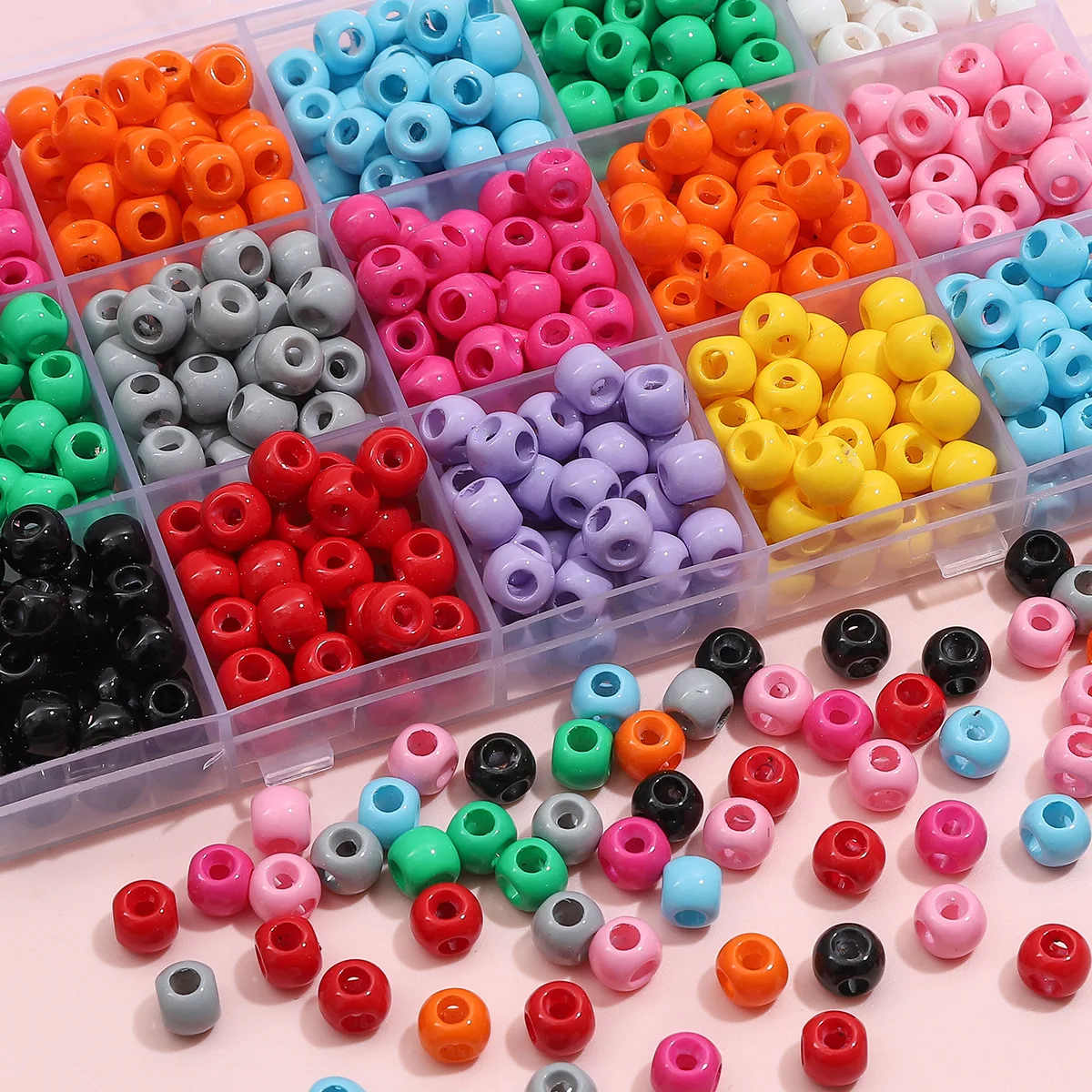 50Pcs 8×6mm Acrylic Four-Way Hole Small Beads Solid Color Loose Beaded For Jewelry Making Handmade DIY Bracelets Necklaces