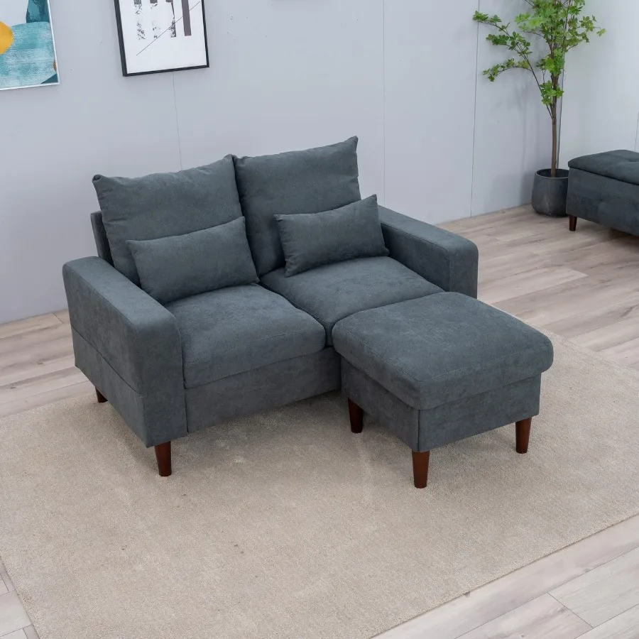 أرائك أريكة Sectiol مقعد Loveseat على شكل حرف L مع مسند قدم عثماني من قماش الكتان أريكة مقعد الحب مع كرسي قابل للعكس لـ Apar الصغير