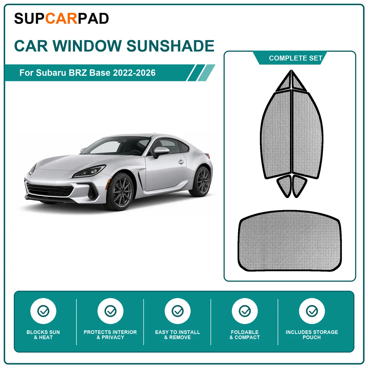 For Subaru BRZ Base 2022-2026 Full Set Car Window Sunshades UV Block Privacy Heat Insulated Foldable Car Curtain
