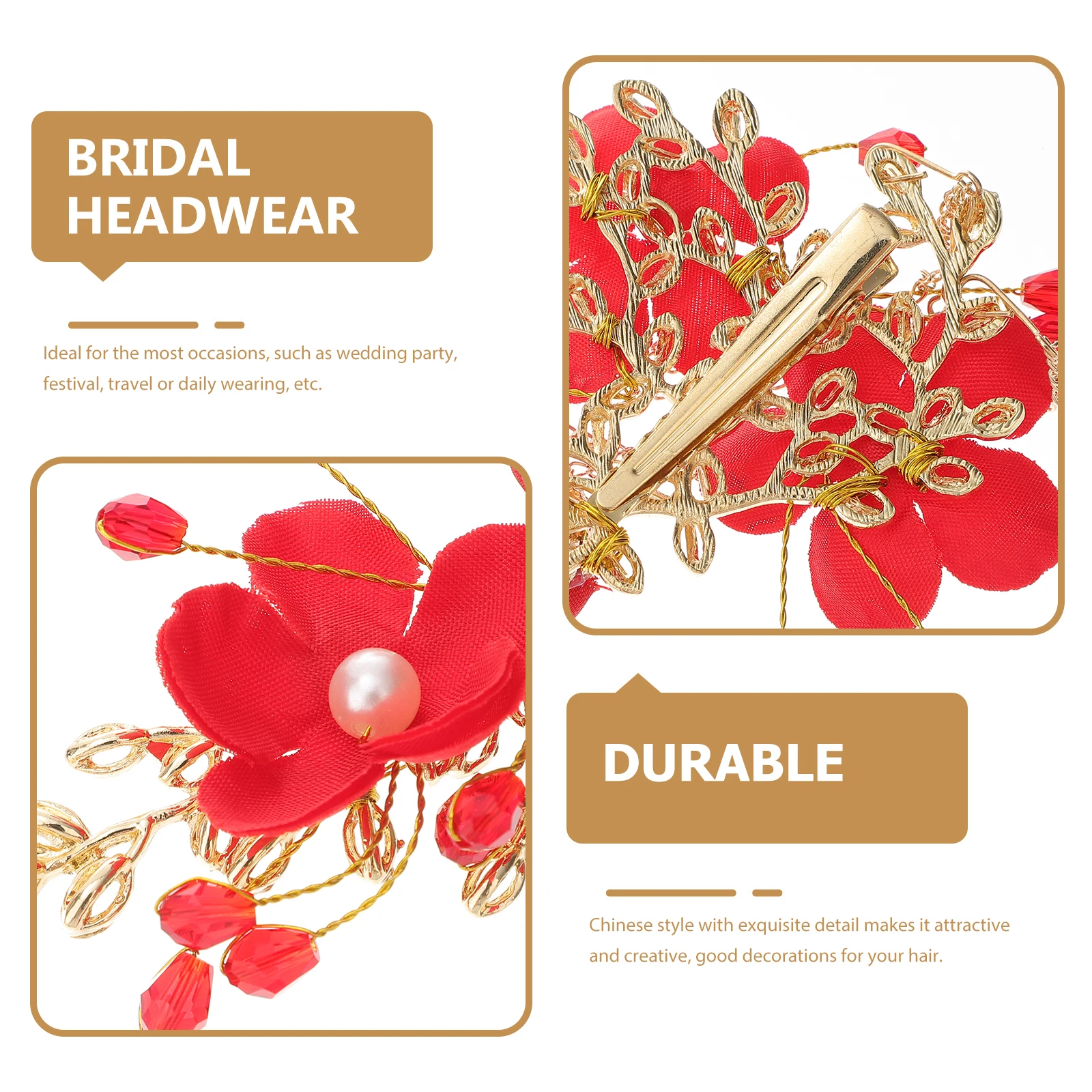 

1 Pair Bridal Red Tassel Hairpins Chinese Style Lightweight Hair Decoration For Wedding Party Festival Travel Women Ladies Girls