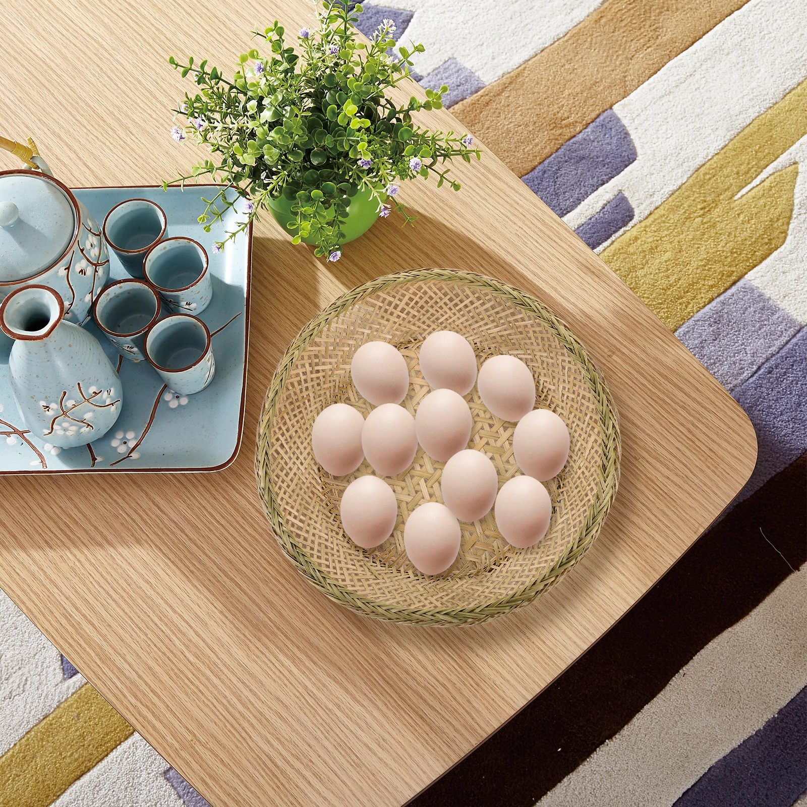 

1pc Bamboo Woven Weaving Fruit Basket For Fruit Storage Basket Vegetable Household Use Portable Olive Green