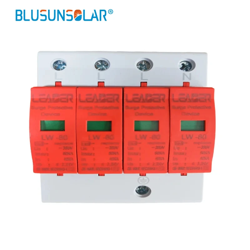 4P AC Surge Protector House Surge Protective Low-voltage Arrester Device 80KA 385V Protector for Lightning Protection Din Rail