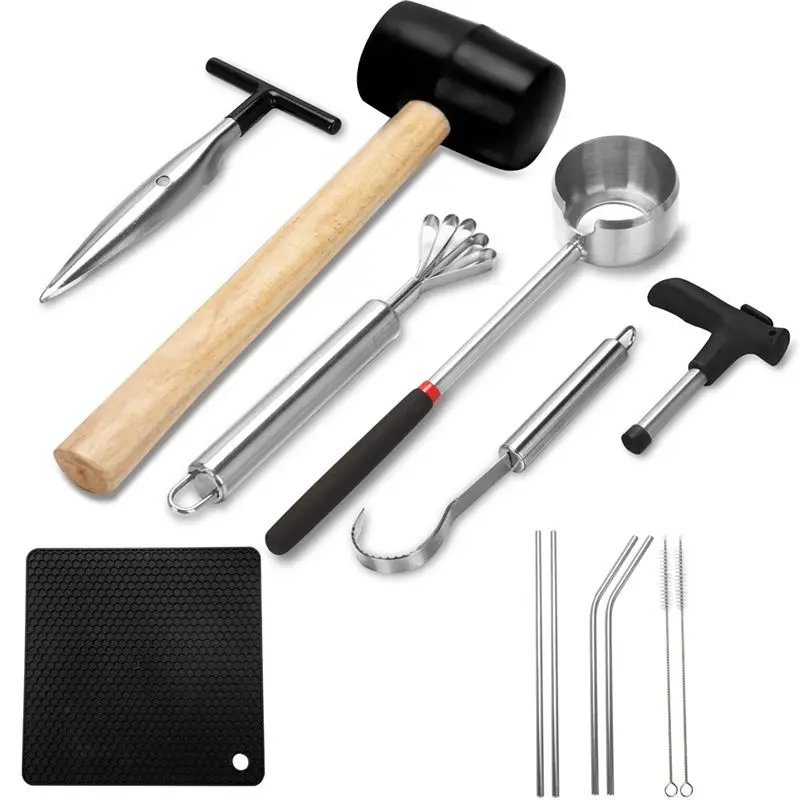 ABKL-Coconut Opener Tool Set,Safe Easy To Open Young Coconut Tool, All In One Food Grade Stainless Steel Coconut Opener Kit Dura