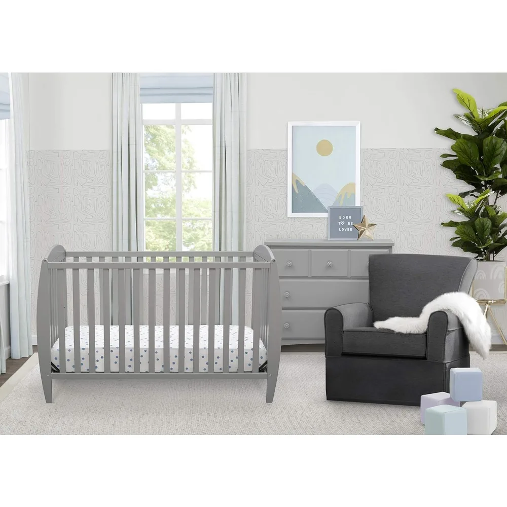 Delta Children Taylor 4-in-1 Convertible Baby Crib, Easy to Assemble, Sustainable New Zealand Wood, Grey