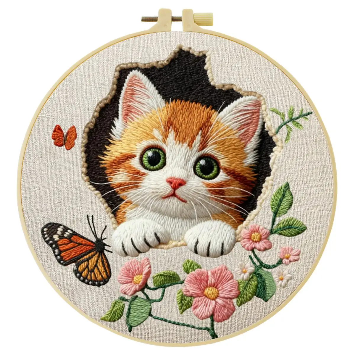 1 Stück 20X20CM/15X15CM 7,87/6,3 Zoll Tier - Katze Stickerei Starter-Kit DIY-Kit DIY-Stickerei-Set Handarbeiten Nadelkunst – Detail 3