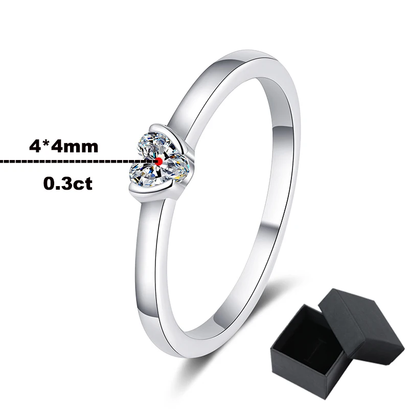 Smyoue 0.3ct Heart Cut Moissanite Engagement Rings for Women Classic Wedding Band 925 Sterling Silver Plated PT950 Birthday Gift