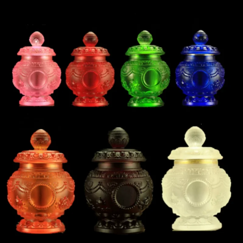 13cm 7 Colors Tibetan Buddhist Glass Treasure Bottle - Ruyi Eight Auspicious Signs Consecrated Ritual Implement Home Decor