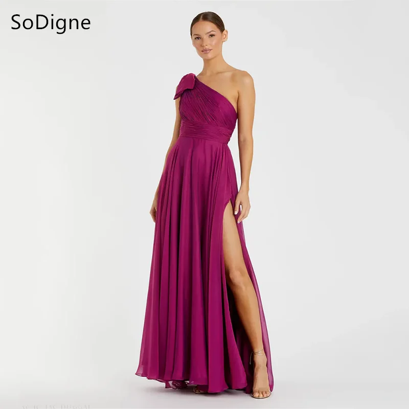 

One Shoulder Hot Pink Chiffon Sharon Happy Prom Dresses A-Line Side Silt Party Dress SoDigne Charming Cocktail Gowns Customized