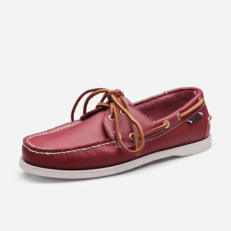 Men Mocassins Genuine Leather Boat Shoes Brand Design Docksides Classic Driving Shoes Casual Flat Loafers Rubber Outsoles