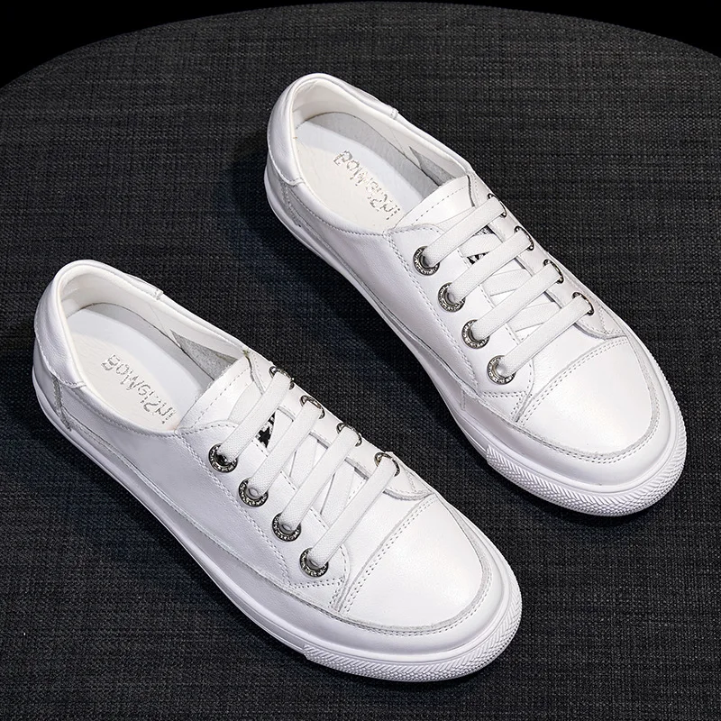 Women Genuine Leather Sneakers Large Size Little White Shoes Fashion Ladies Vulcanized Shoes Woman Summer Flats Zapatillas2023