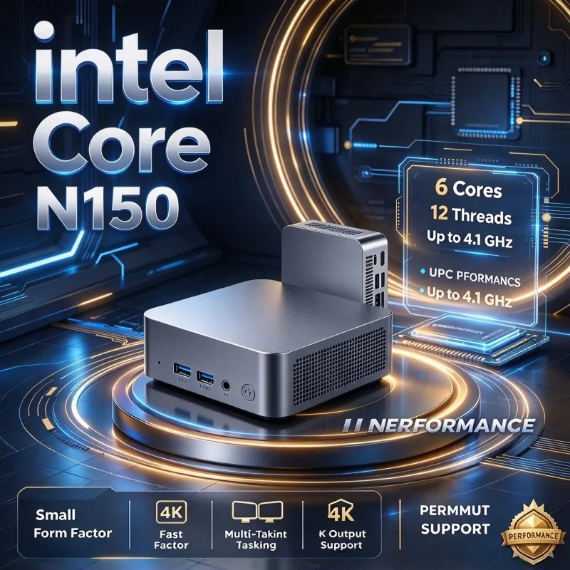 Mini Desktop PC Intel Core N150 Performance Multiple Connection Ports for Business Home Office Gaming Daily Study