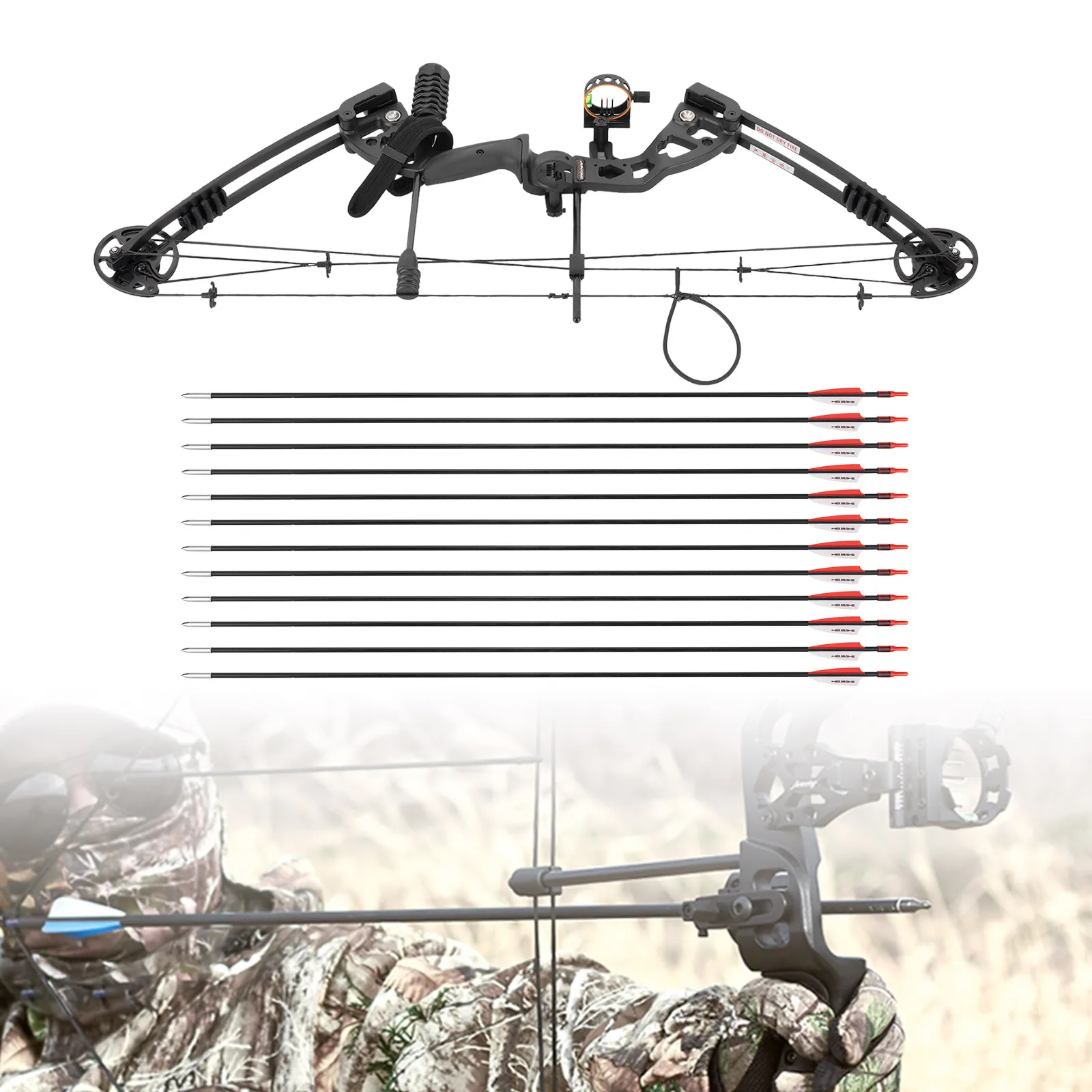 Compound Bow and Arrow Set Archery 30-55lbs Adjustable Right Hand 70% Let-off Adult Outdoor Shooting Hunting Bow