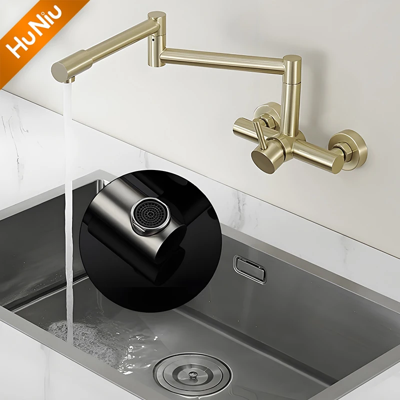 HuNiu Folding Kitchen Faucet Stainless Steel 304 Foldable Faucet Bathroom Faucet Rotate Fold Faucets Kitchen Concealed Faucet