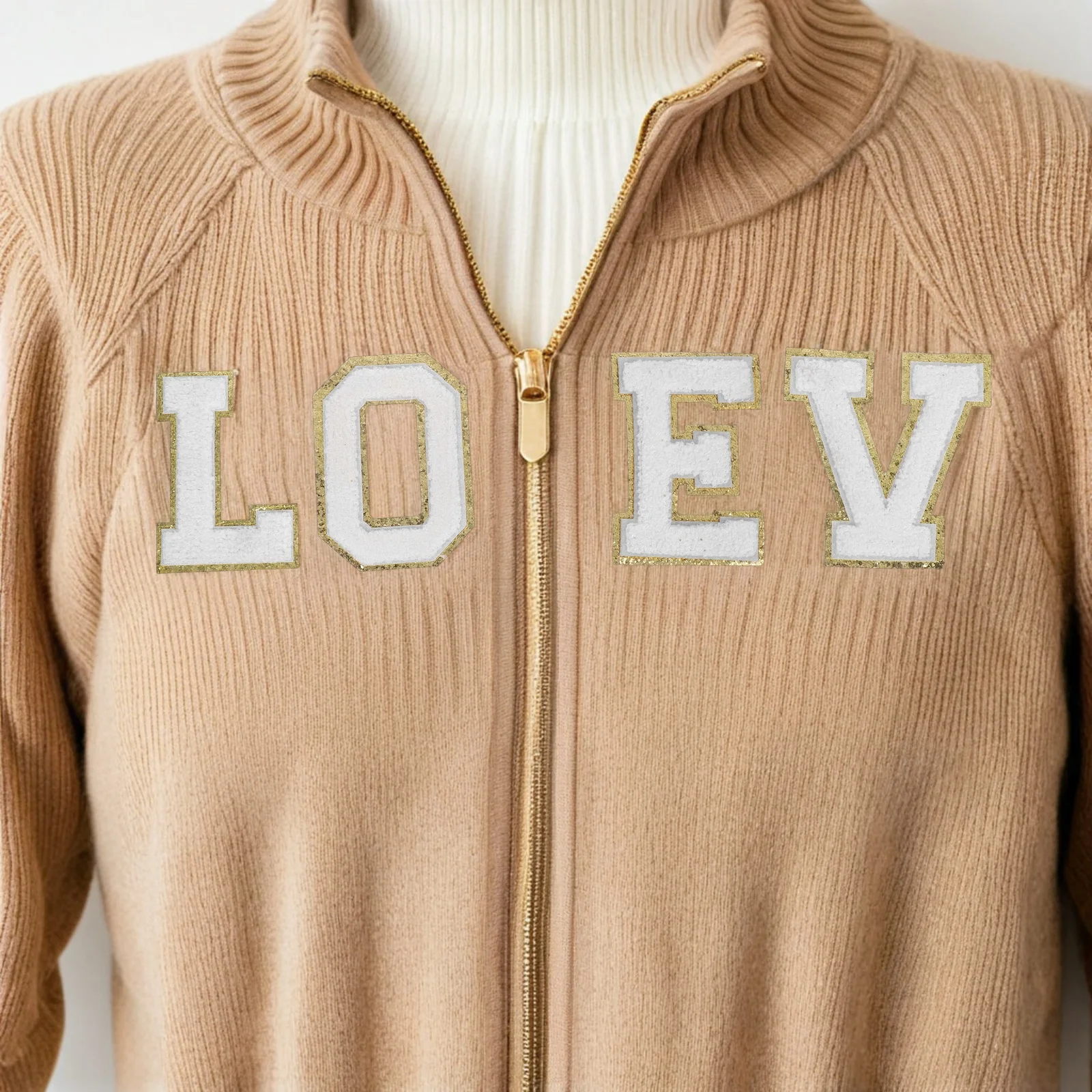 

Creative Diy White Chenille Alphabet Patches Gold Glitter Edge Iron On Appliques For Jackets Hats Backpacks Sew On Letter Love