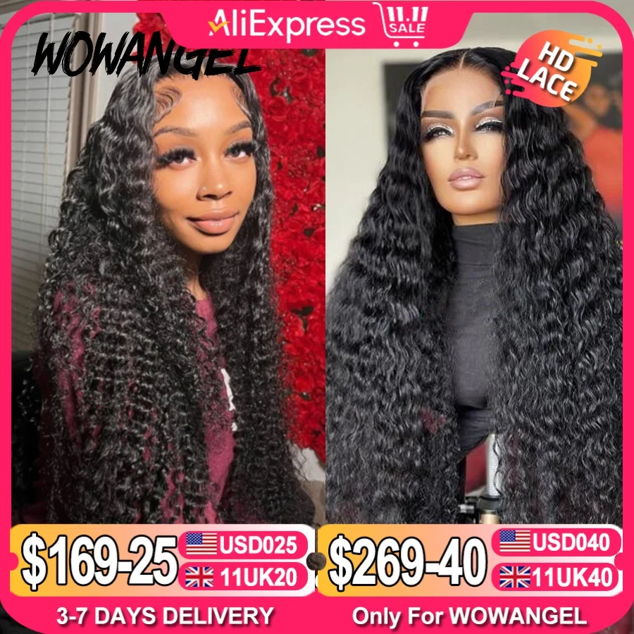 WOWANGEL 34inch Water Wave Wigs 5x5 HD Lace Closure Human Hair Wig 250% Melt All Skins Closure Curly Wig Remy Hair Wig For Woman