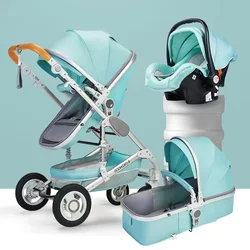 Poussette bébé pliante multifonctionnelle avec siège auto, landau de luxe, rose, voiture pour nouveau-né High Landscape, 3 en 1