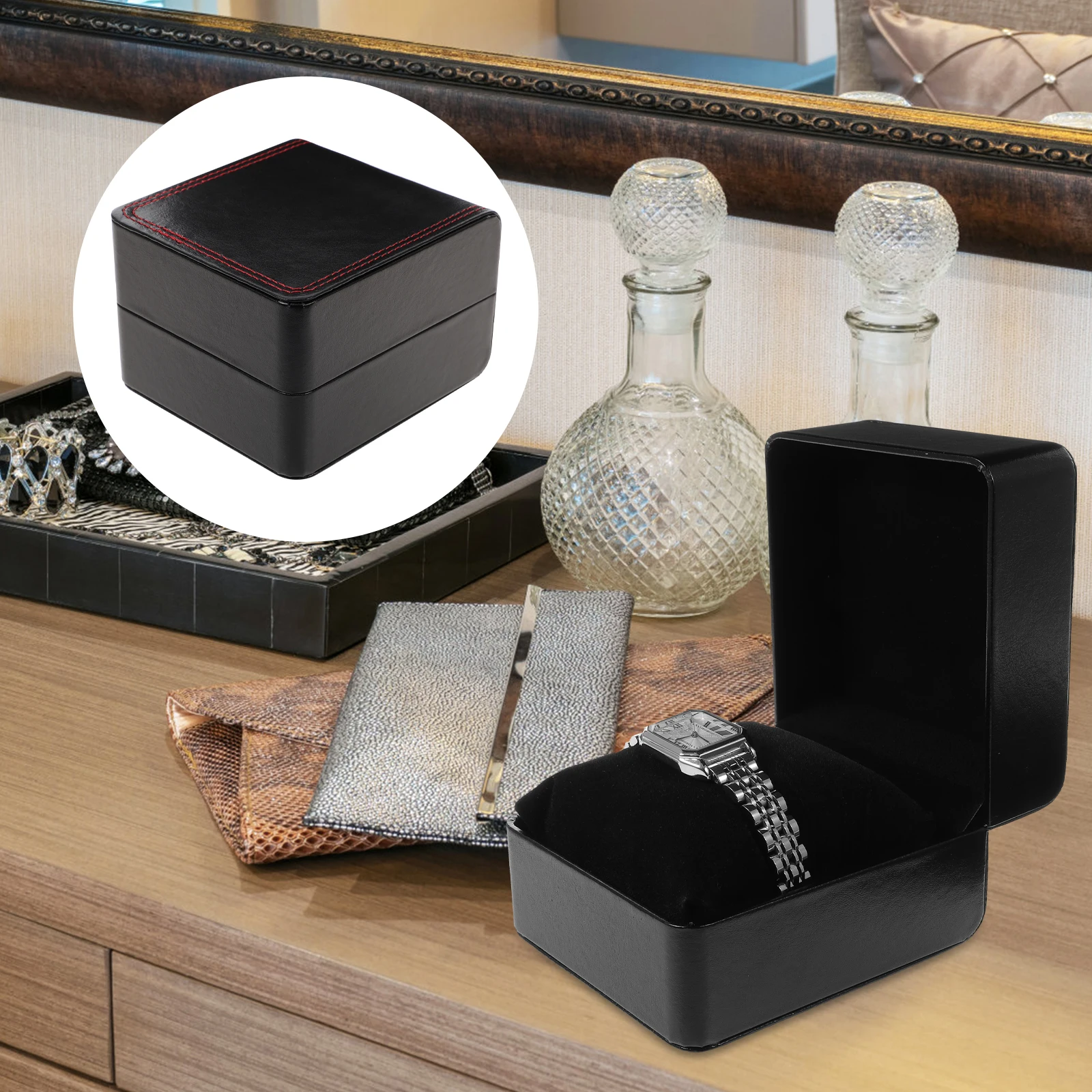 

Simple Watch Gift Box PU Elastic Cover Wrist Watch Storage Case Jewelry Packaging Box