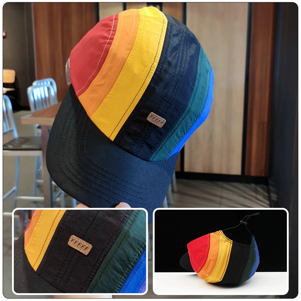 Rainbow Baseball Cap Cotton Material Trendy Design with Ponytail Hole for Outdoor Activities Sunproof Portable Hat for Pride