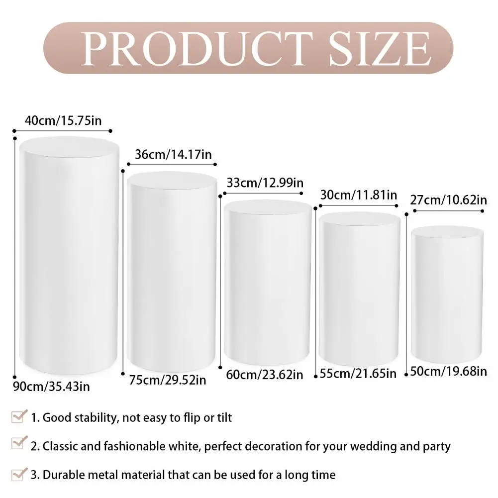 5Pcs Cylinder Pedestal Plinth Cake Stand White Flower Column Dessert Table For Birthday Party DIY Wedding Decoration Holiday