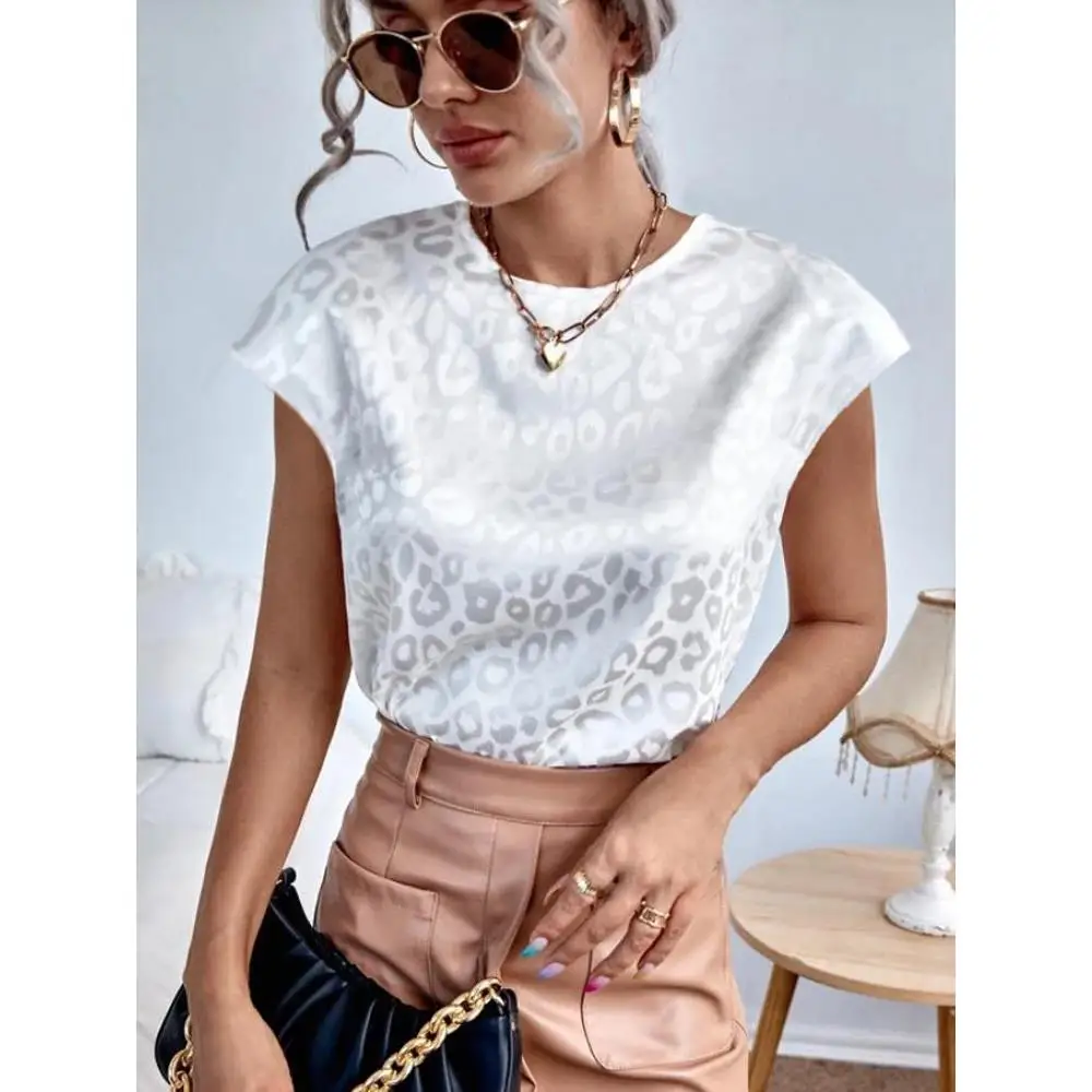 

Women's ort Sve irt Top Commute Sle Polyester Fabric Anti-deformation Summer 2023 Leopard Pattern Embroidered Women'...